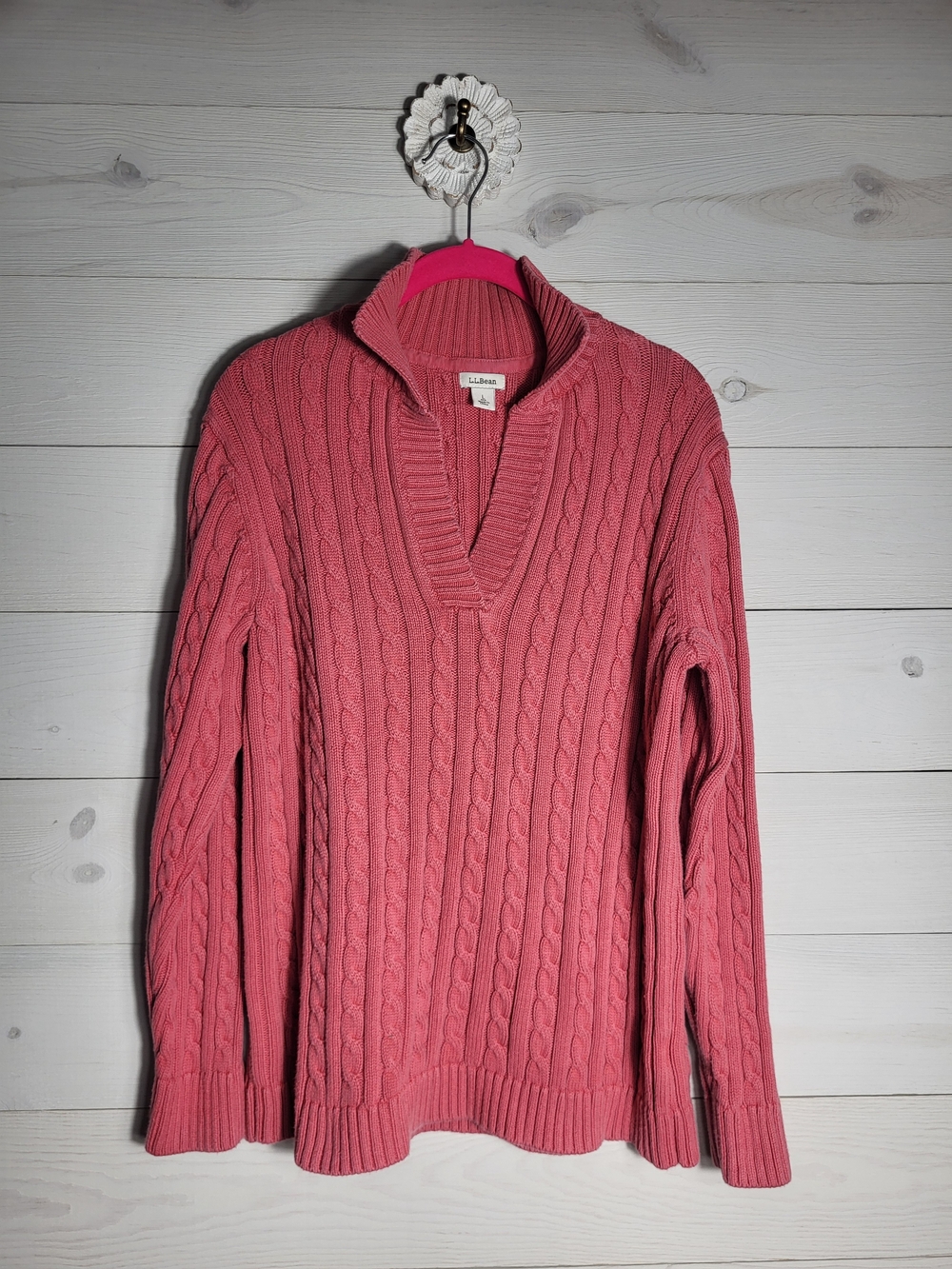 Vintage L.L. Bean Women's Cable-Knit Sweater Collared Cotton Preppy Fall Winter.